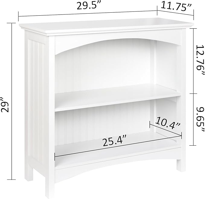 eHemco 2 Tier Bookcase with 2 Arched Supports, 29 Inches, White