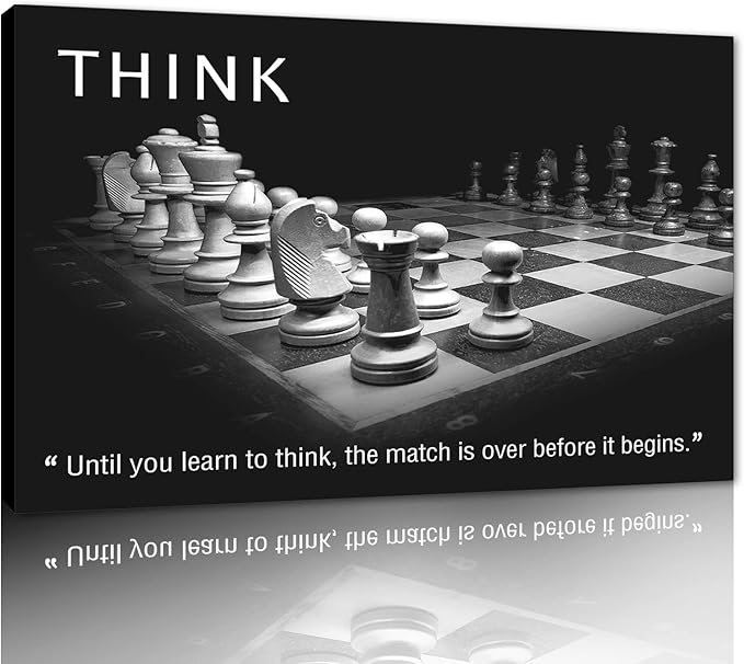 Inspirational Framed Office Art Canvas Paintings Until You Learn to Think,The Match Is Over Before It Begins Positive Quotes Wall Art Black and White Posters Framed Ready to Hang-44 inch x 28 inch