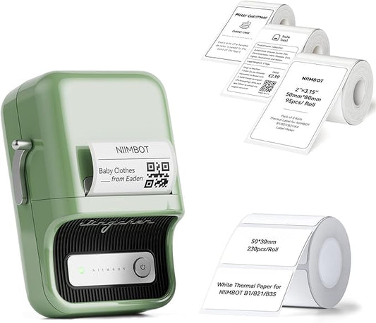 NIIMBOT B21 Label Maker, 2 Inch Portable Thermal Label Printer, Label Maker Machine with Tape, Compatible with Android, iOS & PC,Labeling for Home Storage Office and Small Business,Green