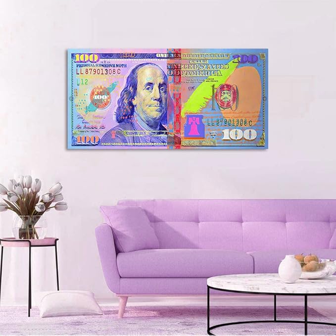 Artwork for Home Walls Large Money Bill Canvas Work Pictures for Office Modern Home Decor Colorful USD Dollars Art Print Wood Pallets for Bed for Bathroom Guest Room Framed Ready to Hang-40 Wx20 H