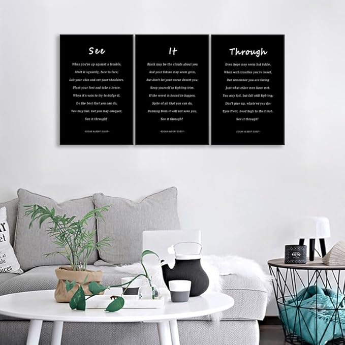 WYJDFART Inspirational Wall Art See It Through Poem Motivational Wall Decor Positive Quotes 3-Piece Canvas Prints Poster for Office Bedroom and Living Room Ready to Hang [48''Wx 24''H]