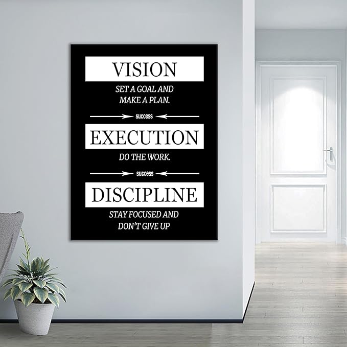 Motivational Canvas Wall Art Success is Vision Execution Discipline Inspirational Wall Decor Printed Canvas Poster for Modern Home Living Room School Office Gym Stretched and Framed [30''Wx 40''H]