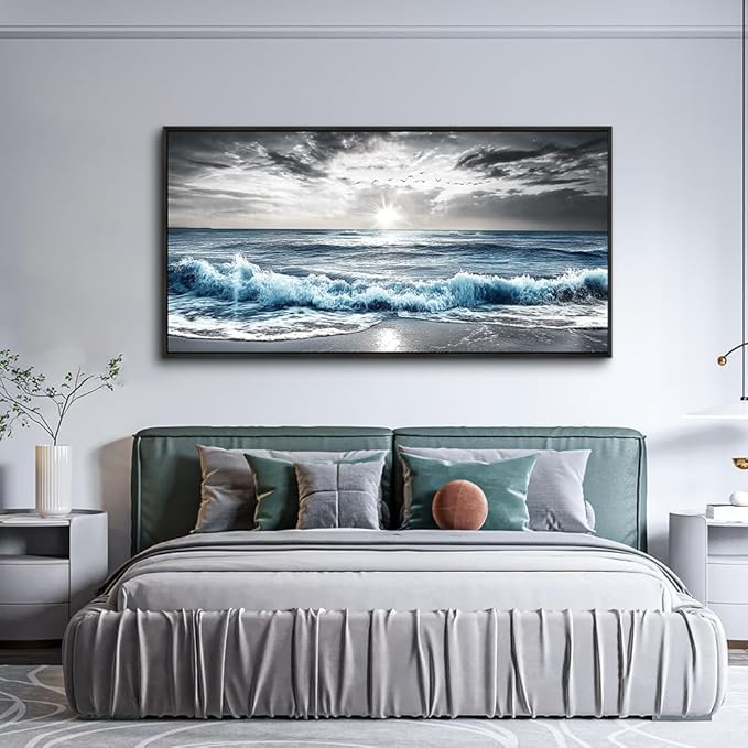 KELIYUAN Large Canvas Wall Art For Living Room Wall Decor For Bedroom Office Decorations Beach Wave Scenery Pictures Artwork For Modern Stretched and Framed Beach Posters Home Decoration 30"X60"