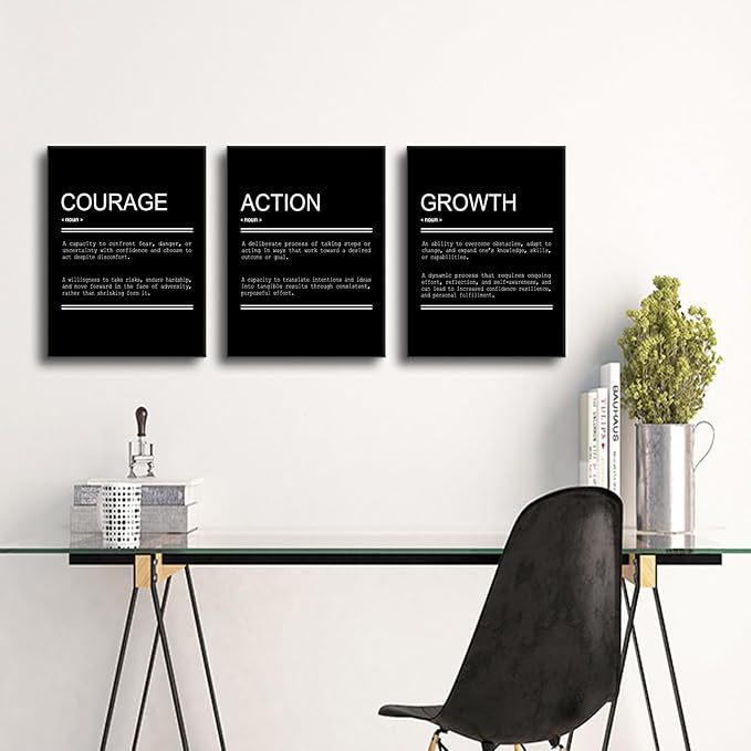 Courage Action Growth Motivational Canvas Wall Art Inspirational Quotes Picture Painting Positive Affirmations Print Poster for Office Living Room Bedroom Gym Wall Decor Ready to Hang [36''Wx16''H]