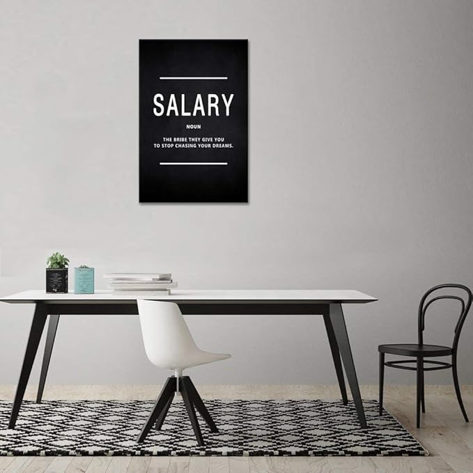 Motivational Wall Art Salary Noun Inspirational Entrepreneur Quotes Canvas Painting Inspiration Motivation Posters Prints Artwork Home Office Decor Framed Ready to Hang (24”Wx36”H)