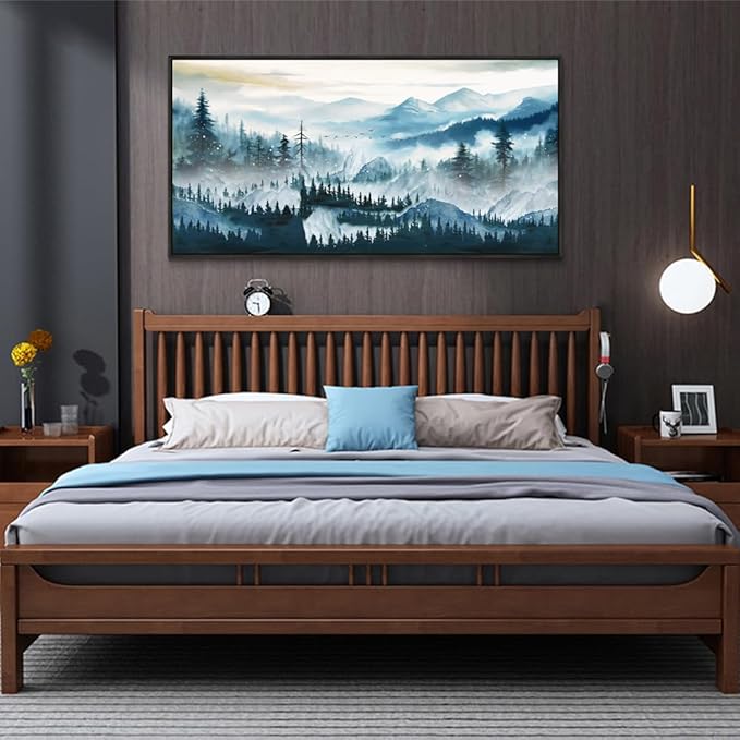 Wapluam Black Framed Wall Art For Living Room Large Abstract Wall Decor For Bedroom Office Inspiration Pictures Fog forest Wall Painting Canvas Art Prints Artwork Ready To Hang Home Decorations