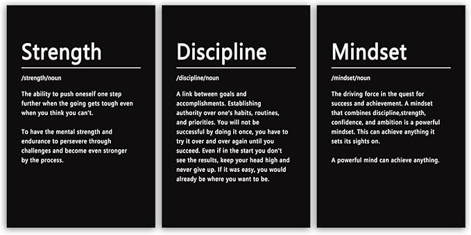 Motivational Canvas Office Print Wall Art Inspirational Picture Strength Discipline Mindset Noun Poster Painting Inspiring Artwork for Living Room Office Decor Frame Ready to Hang[60''Wx 28''H]