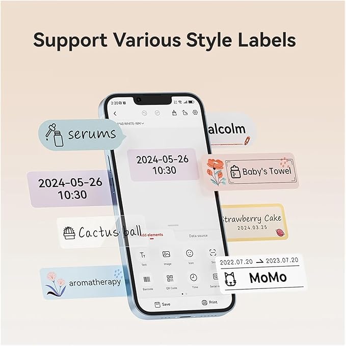 Label Printer, D110 Mini Handheld Thermal Label Maker Wireless Sticker Machine Inkless Pocket with for Home Office(D110 White)