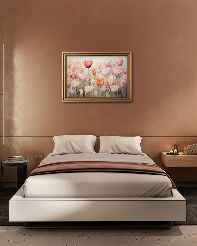 Gold Framed Wall Art Vintage Flower Canvas Wall Art Floral Nature Spring Colorful Flower Artwork Prints Picture for Living Room Bedroom Farmhouse Bathroom Office Decor, 12x16