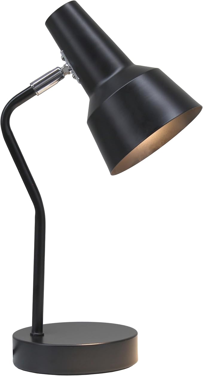 Simple Designs LD1078-BLK 15.2" Sleek Essentials Metal Cone Shade Desk Lamp with Adjustable Shade, for Office, Desk, Nightstand, Dorm, Black