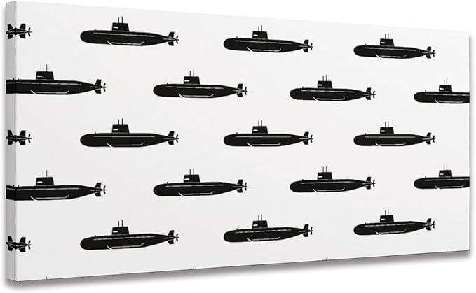 Retro Submarine Framed Canvas Wall Art for Office, Black White Vintage Wall Decor 32" L x 16" W