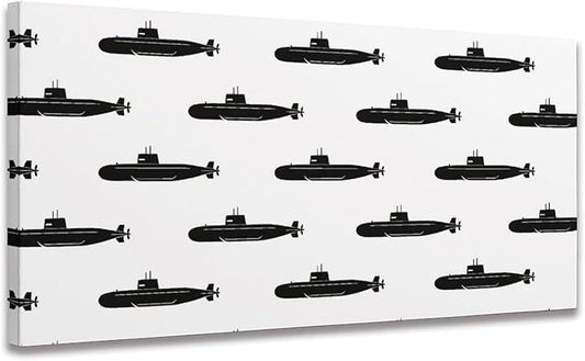 Retro Submarine Framed Canvas Wall Art for Office, Black White Vintage Wall Decor 40" L x 20" W