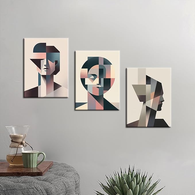 Abstract Canvas Wall Art Geometric Stitching Portraits Poster Print Modern Minimalism Picture Painting for Home Parlour Living Room Kitchen Wall Decor Artwork Decorative Ready to Hang [36''W X 16''H]