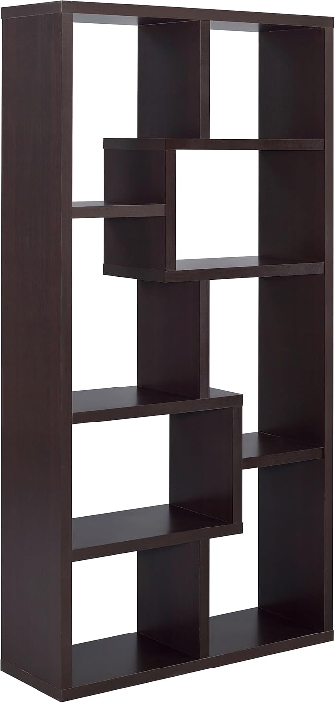 Coaster Home Furnishings - Theo - Engineered Wood with Paper Lamination - 6-Shelf Bookshelf with Geometric Design - Transitional - Home Office and Living Room - 71-Inch - Cappuccino - 800264