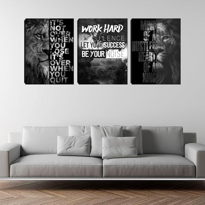 Large Inspirational Wall Art Animal Lion Picture Poster Motivational Entrepreneur Painting Poster Print on Canvas Office Wall Decor Artwork for Living Room Bedroom Framed Easy to Hang(72"Wx36"H)