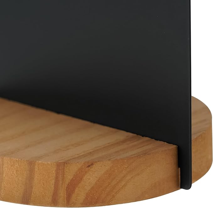 SOFFEE DESIGN One-Piece Table Clock Iron Sheet with Wooden Base Ins Style, Desktop Clock Non Ticking Battery Operated for Living Room Bedroom Home Decor, Black