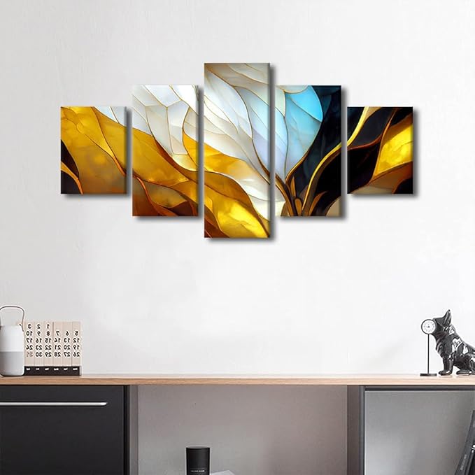 Abstract Canvas Wall Art Decor Modern Home Wall Art for Men Abstract Stained Vintage Pattern Poster Prints on Canvas 5 Panel Office Wall Decor for Living Room Decoration Framed Ready to Hang 60x32 in