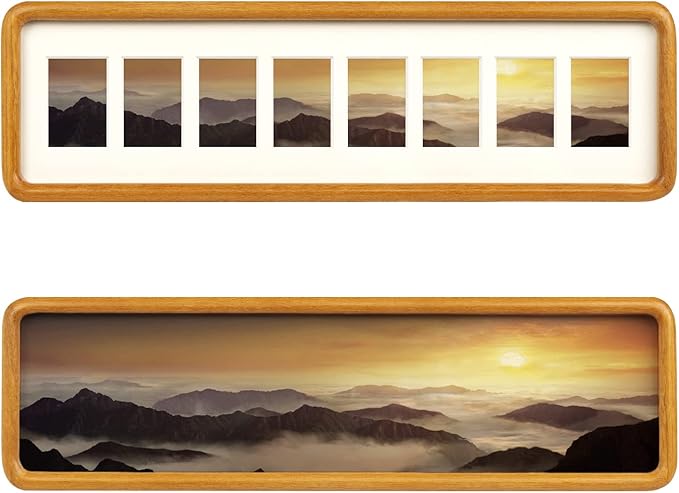 Hans 4"x16" Frames Collage Photo Frame Single Mat with Eight 1.5x2.5 Openings and Satin Solid Frame Horizontal or Vertical(8 Openings)