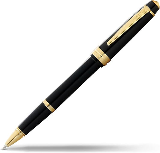 Cross Bailey Light Polished Black Resin and Gold Tone Rollerball Pen - Professional Pen for Effortless Writing - Journaling, Note-Taking & More - Black Ink - Easy Handling - Includes Gift Box