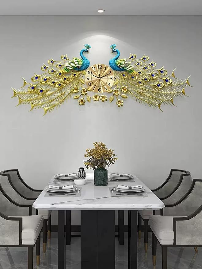 Wall Clock Metal Peacock Wall Clock for Living Room Decor, Silent Movement Office Bedroom Clock, Modern Iron ation Quartz Clock Clock