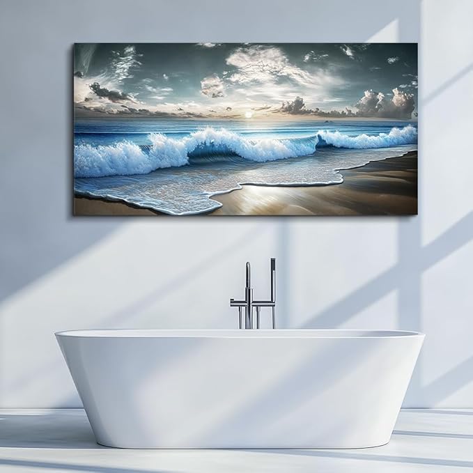 MHARTK66 Blue Ocean Canvas Wall Art Large Paintings For Living Room Landscape Nature Artwork For Walls Wall Decor For Bedroom Beach Pictures Office Waves Poster Modern Home Decorations 30x60