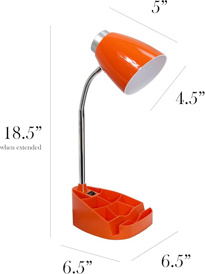 Simple Designs LD1067-ORG Compartmental Desk Lamp with iPhone/iPad/Tablet Stand, Bendable Gooseneck, for Office, Living Room, Nightstand, Library, Entryway, Orange