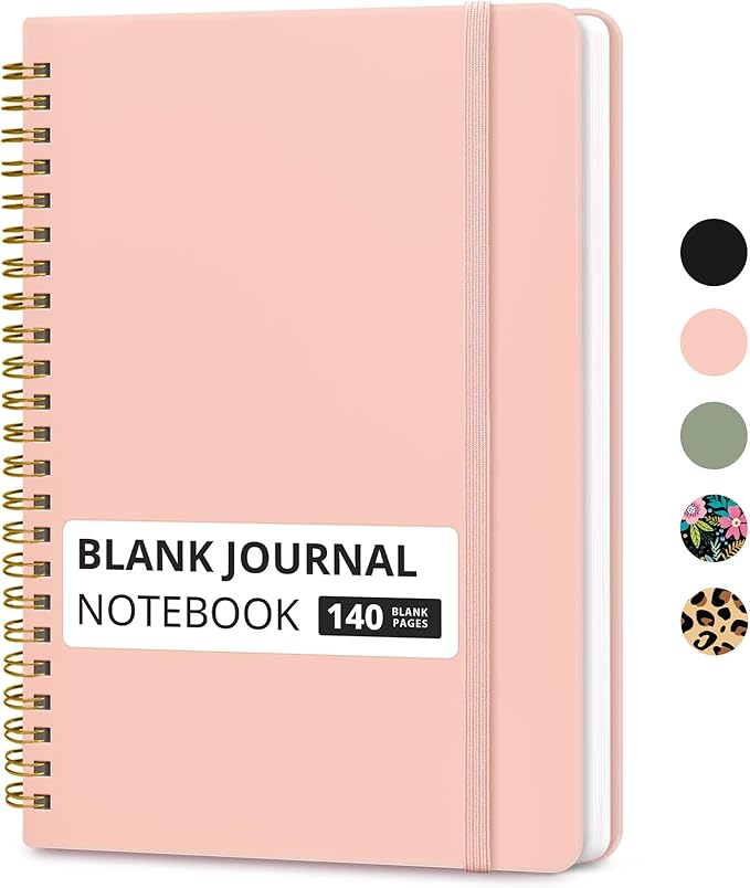 Taja Blank Spiral Journal Notebook for Women & Men, 140 Pages, Sketch Book, Plain Notebook for Drawing & Sketching, Journals for Creative Writing, A5(5.7" x 7.9") – Pink