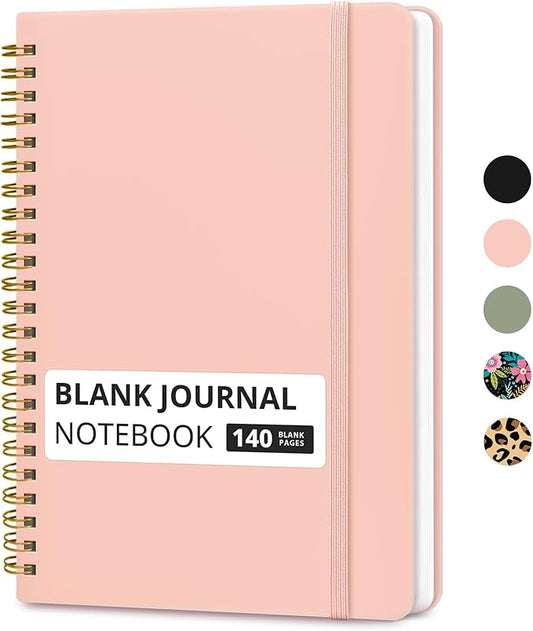 Taja Blank Spiral Journal Notebook for Women & Men, 140 Pages, Sketch Book, Plain Notebook for Drawing & Sketching, Journals for Creative Writing, A5(5.7" x 7.9") – Pink