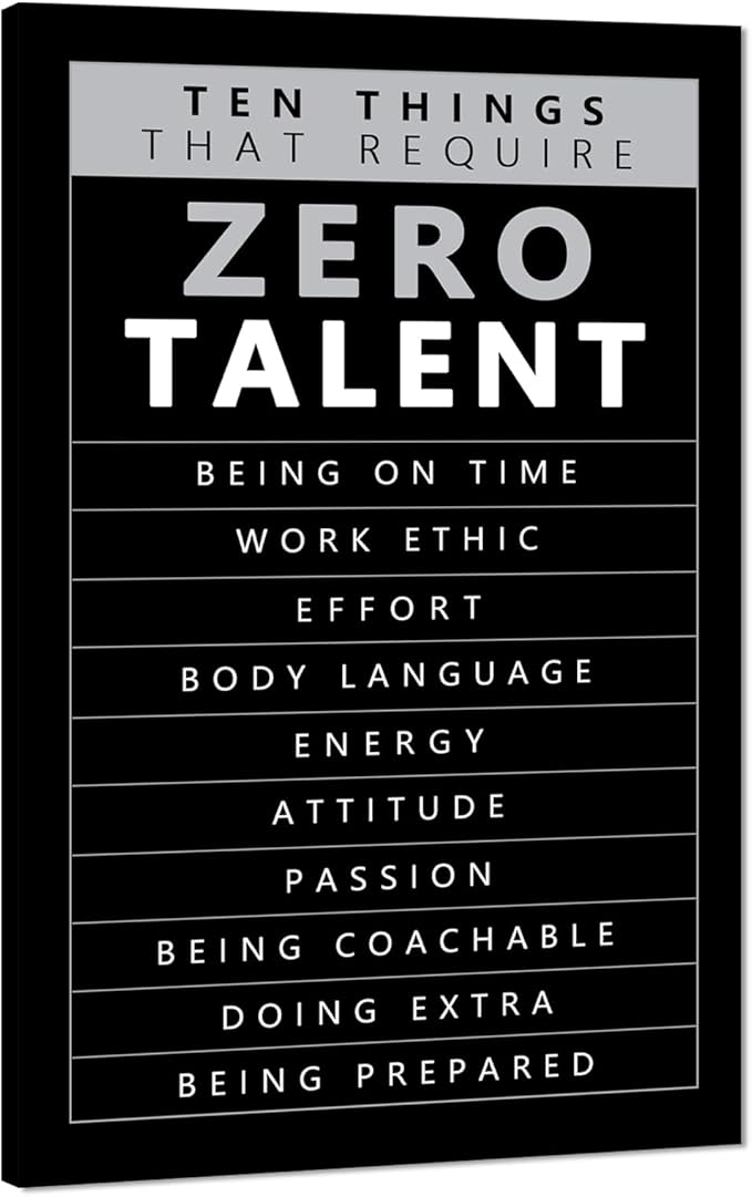 Inspirational Quotes Wall Art - 10 Things that Require Zero Talent Canvas Prints Poster Motivational Wall Decor Black and White Office Picture Artwork Modern Home Decoration, Large 28"x 44" Framed