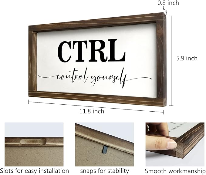 Pinetree Art Rustic Wooden Office Decor - CTRL ALT DEL Framed Motivational Wall Art - Inspirational Positive Quotes Wall Hanging, Set of 3 (6"x12"x3)