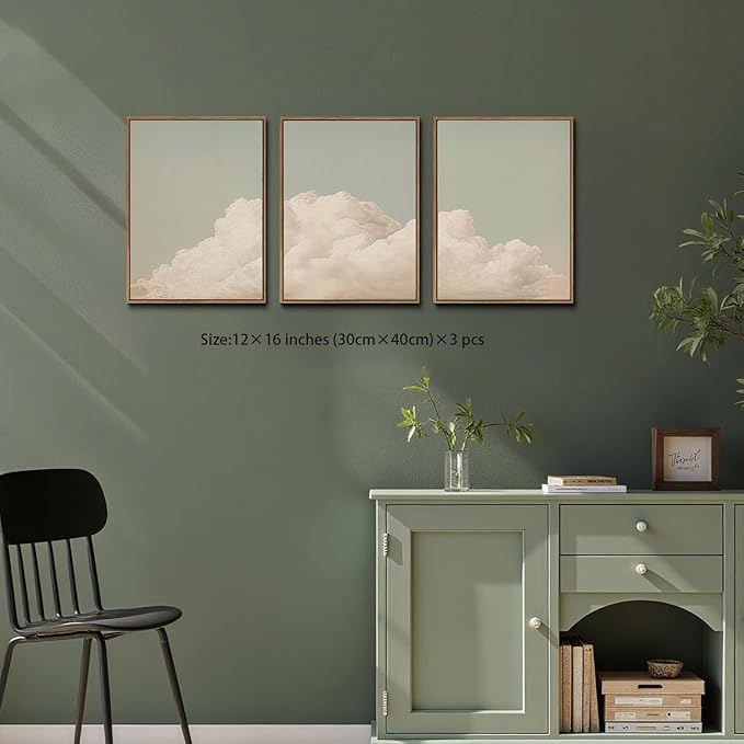 myusuar 3 Piece Large Modern Abstract Canvas Framed Wall Art For Living Room, Dearm Cloud Minimalist Wall Art Decor Posters Prints For Bedroom Office, 12x16in