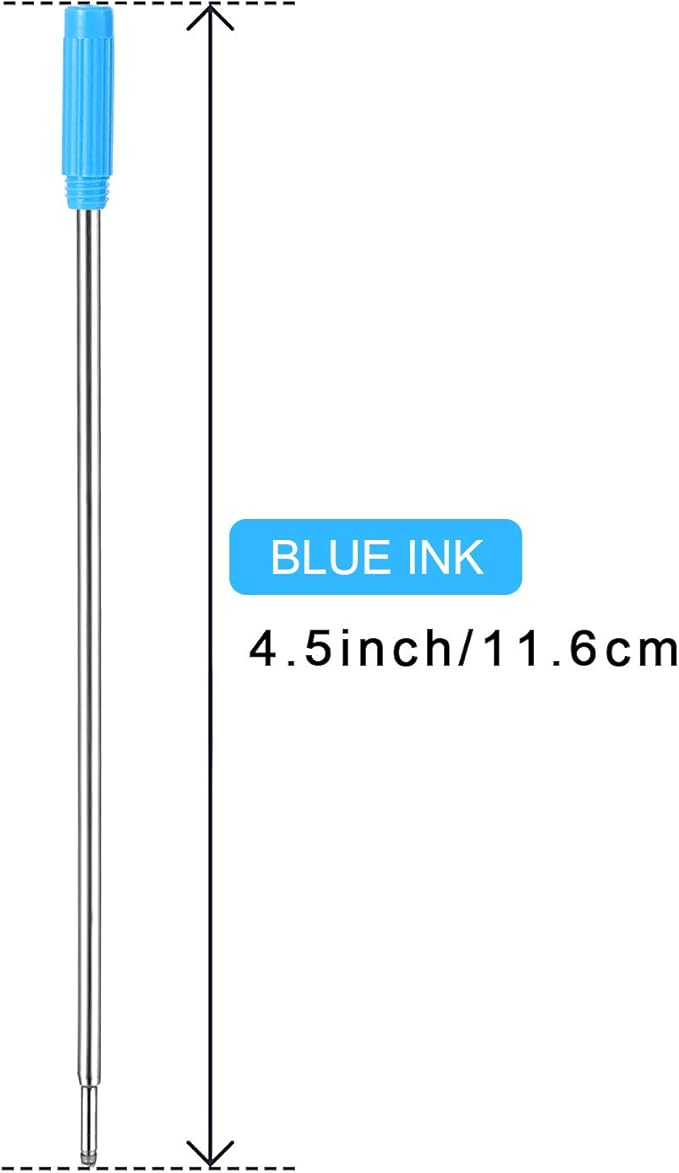 Jovitec 24 Pieces Replaceable Ballpoint Pen Refills Metal Pen Ink Refills Smooth Writing 4.5 Inch (11.6 cm) and 1 mm Medium Tip for Gifts Office(Blue)