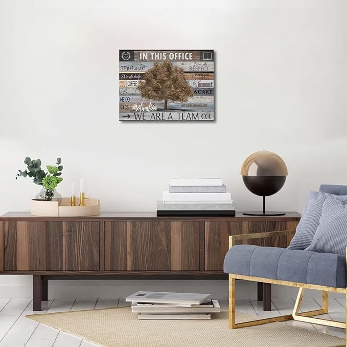 Vintage Office Artwork Wall Decor In This Office Motivational Posters Brown Maple Tree Picture Print on Canvas Inspiring Wall Art for Home School Office Decoration Framed Inspirational Gifts 12x16inch