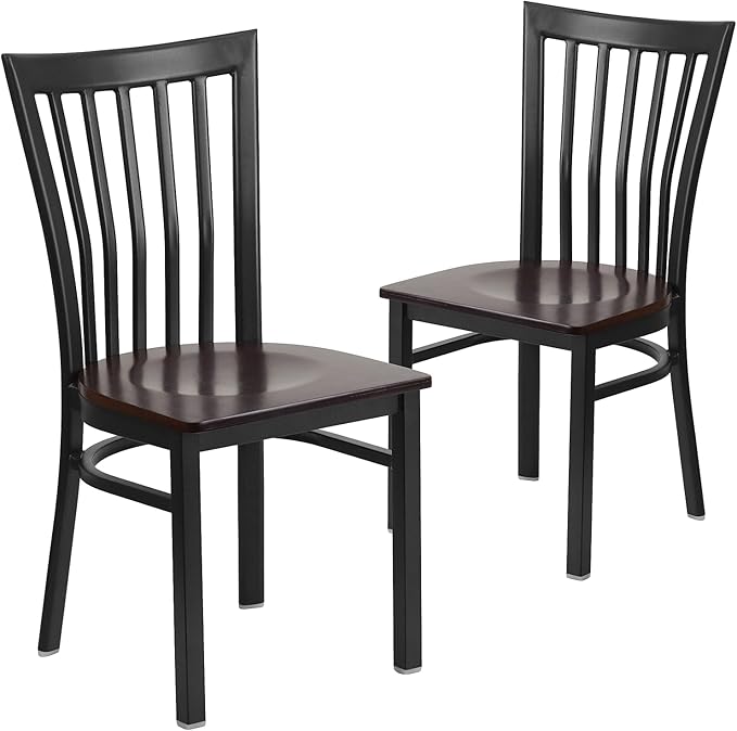 Flash Furniture 2 Pack HERCULES Series Black School House Back Metal Restaurant Chair - Walnut Wood Seat