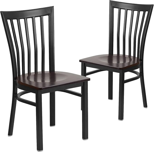 Flash Furniture 2 Pack HERCULES Series Black School House Back Metal Restaurant Chair - Walnut Wood Seat