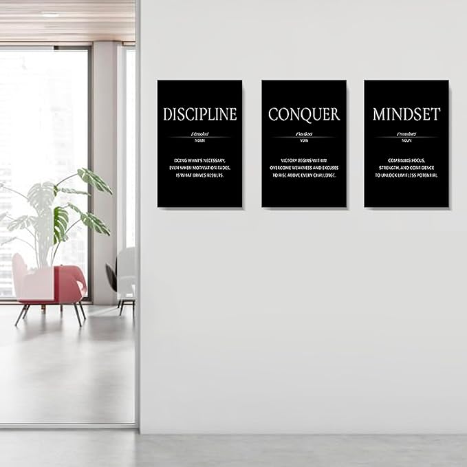 LMGOV Large Motivational Wall Art Office Decor,16" x24" Inspirationat Framed Canvas Paintings for Bedroom, Black and White Wall Picture for Men for Living Room, Bathtoom, Dorm, Gym (3 piece)