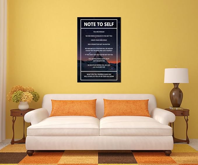 Motivational Canvas Wall Art Note to Self Inspirational Snow Mountain Starry Sky Poster Inspiring Canvas Painting Prints Wall Pictures for Home Decor Living Room Office Framed Artwork [24''W x 36''H]