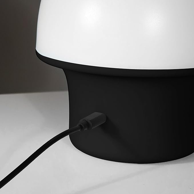 Brightech Portobello Cordless LED Touch Table Lamp - Small Dimmable Outdoor Mushroom Light for Camping & Side Tables - Modern Rechargeable Portable Bedside Light for Desk Bedroom, Nightstand - Black