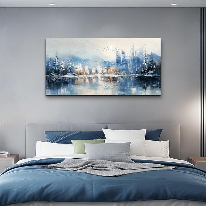 QIYILEXWART Canvas Wall Art For Living Room Wall Decor For Bedroom Office Wall Decorations Abstract Watercolour Painting The Blue Lake Pictures Artwork Room Aesthetic Home Decor Ready To Hang