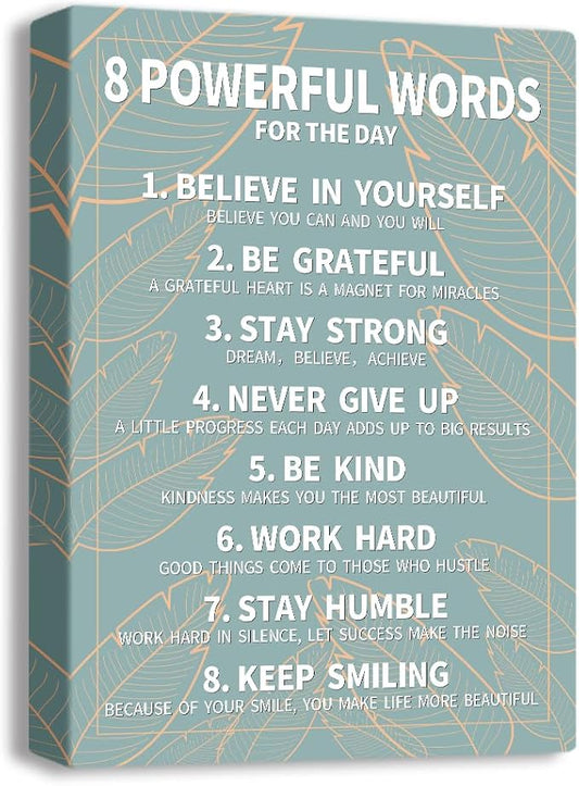 8 Rules Of Life Canvas Decoration Painting, Suitable For Office, School, Library,Home (29x38cm) Framed (Green-8)