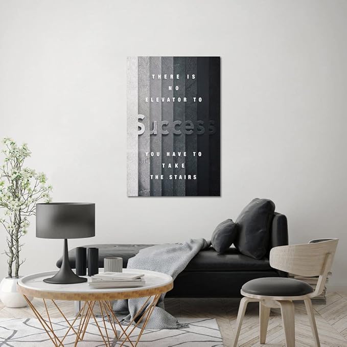 Office Wall Art There Is No Elevator to Success You Have To Take The Stairs Success Inspirational Artwork for Home Office School Gym Wall Decoration Stretched and Framed Ready to Hang -24"WX36"H