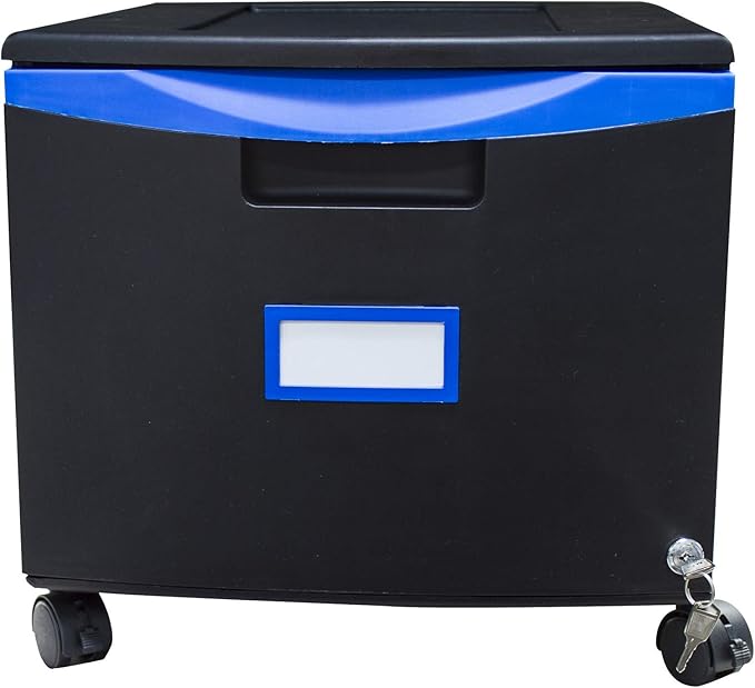 Storex Plastic One-Drawer File Cabinet – Locking Document Organizer with Casters for Home and Office, Black, 1-Pack (61269C01C)