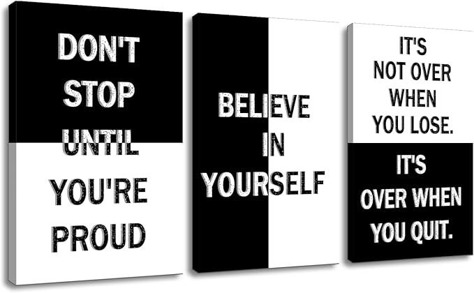 3 Pieces Motivational Canvas Wall Art Poster Print Inspirational Quote Office Wall Decor Artwork Positive Theme Picture Painting for Living Room Workplace Gym Stretched and Framed [72''Wx 36''H]