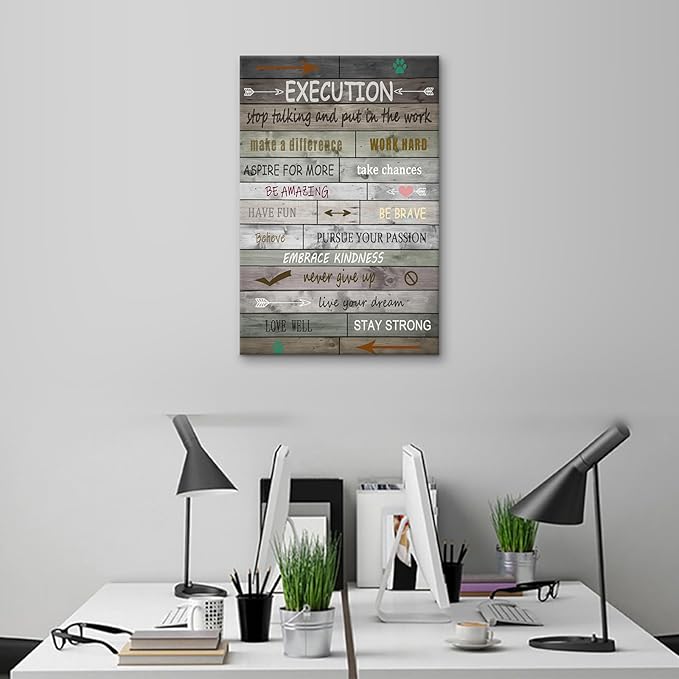 Inspirational Wall Art for Office Execution Words Quotes Canvas Poster Painting Motivational Inspiring for Home Modern Bathroom Bedroom Classroom Framed Artwork Ready to Hang [12''Wx18''H]
