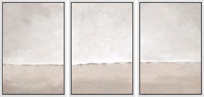 SIGNWIN Framed Canvas Print Wall Art Set Pastel Watercolor Gray Brown Paint Stroke Landscape Abstract Shape Illustrations Decorative Relax/Calm Zen for Living Room, Bedroom, Office - 16"x24"x3 White