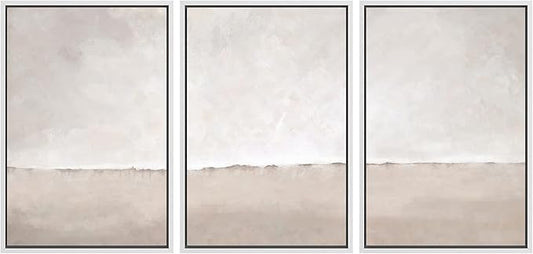 SIGNWIN Framed Canvas Print Wall Art Set Pastel Watercolor Gray Brown Paint Stroke Landscape Abstract Shape Illustrations Decorative Relax/Calm Zen for Living Room, Bedroom, Office - 24"x36"x3 White