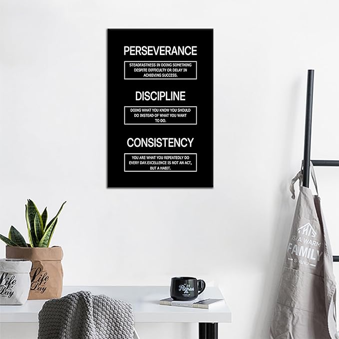 Consistency Motivational Canvas Wall Art Inspirational Discipline Perseverance Poster Print Positive Entrepreneur Quotes Picture for Office Gym Classroom Wall Artwork Ready to Hang [12''Wx18''H]