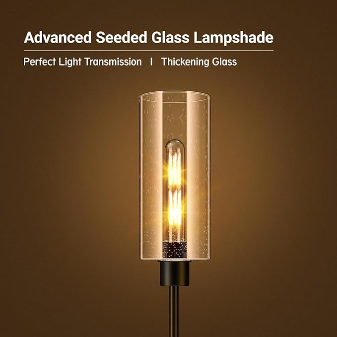 BoostArea Modern Standing Floor Lamp with Seeded Glass Shade, Simple Design, Tall, for Bedroom, Office, Kids Room, Reading