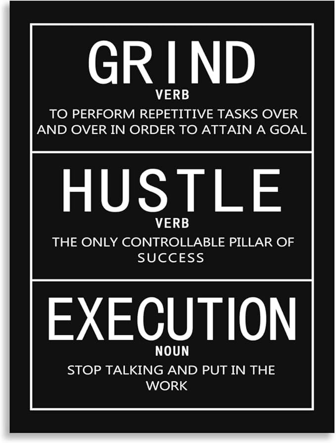 Office Decor Inspirational Canvas Wall Art Inspirational Quotes Grind Verb Hustle Verb Execution Noun Painting Poster Print Artwork Classroom Living Room Wall Decor Frame Ready to Hang[30″W X 40″H]
