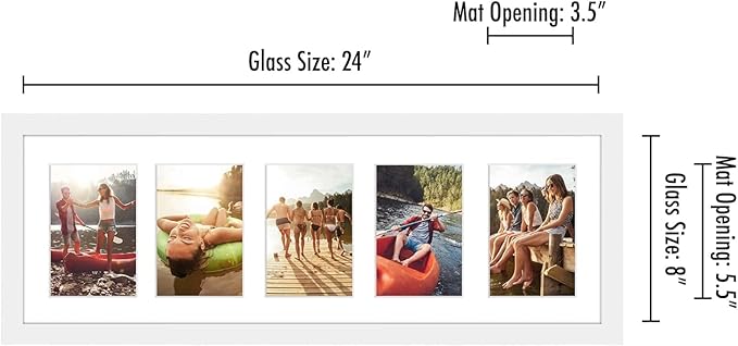 Americanflat 4x6 Collage Picture Frame with Shatter-Resistant Glass - Fits Five 4x6 Photos or Use as One 8x24 Picture Frame - Signature Collection - Collage Frames for Wall Display - White